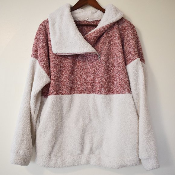 Kirundo color block teddy sherpa pullover with zipper neck - Picture 5 of 14